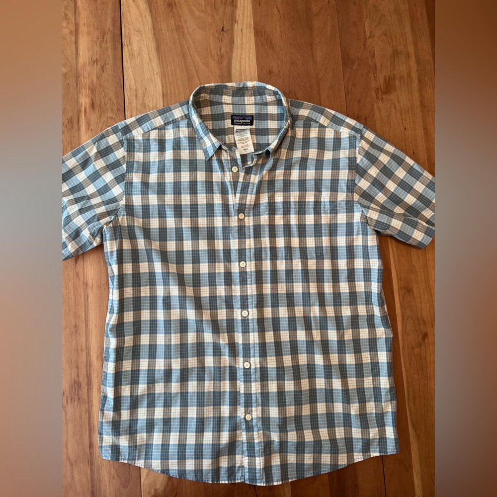 Patagonia Men’s Short-Sleeve Plaid Button-Down Shirt - Blue & Gray